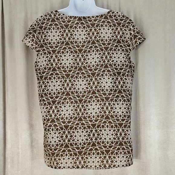 NWOT LOFT brown & cream geometric print beaded blouse top Womens Medium - Picture 7 of 8